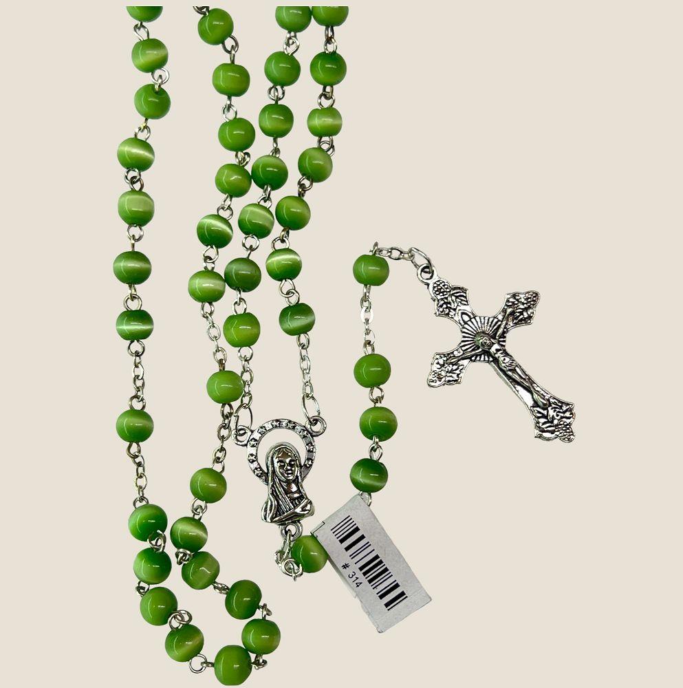 GREEN 4MM BEAD ROSARY 16"