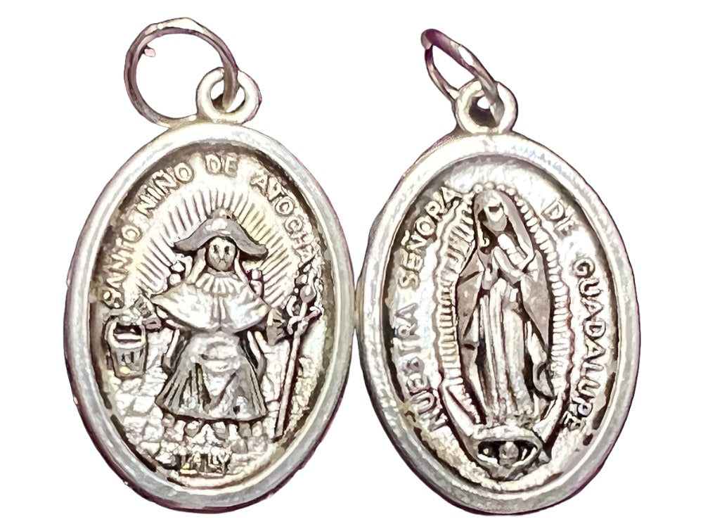 OXIDIZED ITALIAN MEDAL: OUR LADY OF GUADALUPE / CHILD JESUS OF ATOCHA