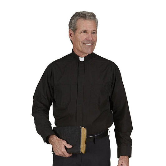 CAMISA CLERGY DE MANGA LARGA PARA HOMBRE CON CUELLO TAB NEGRO