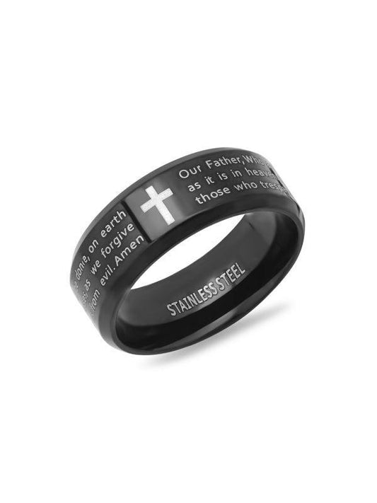 ANILLO INOX PADRE NUESTRO NEGRO