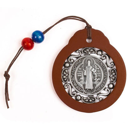 ST. BENEDICT MEDAL ON WOOD FOR CAR