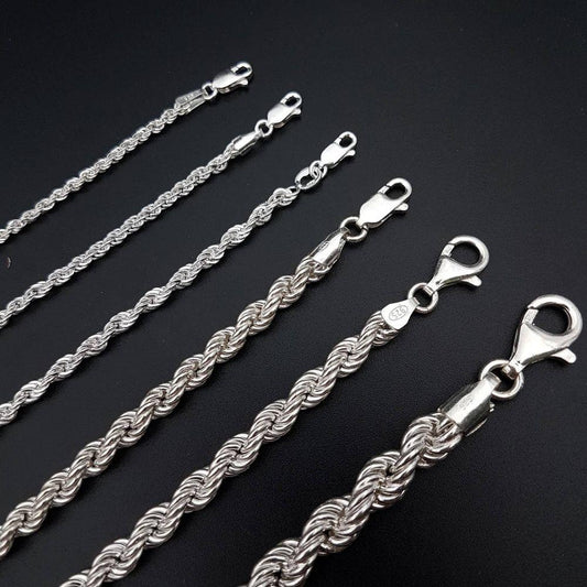 STERLING SILVER ROPE CHAIN 18" DIAMOND CUT