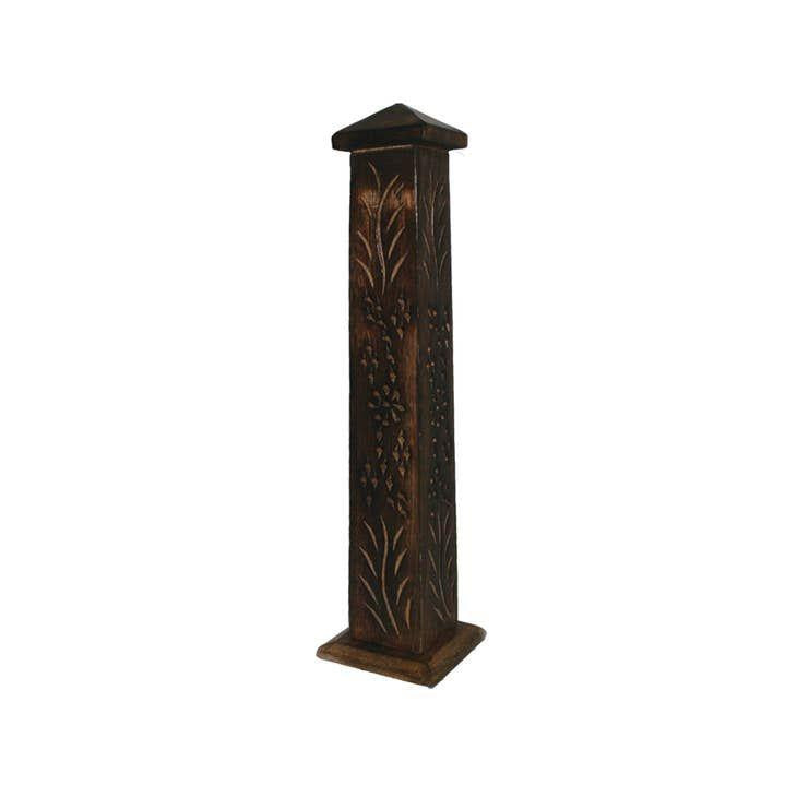 FLORAL 12" CARVED WOODEN TOWER