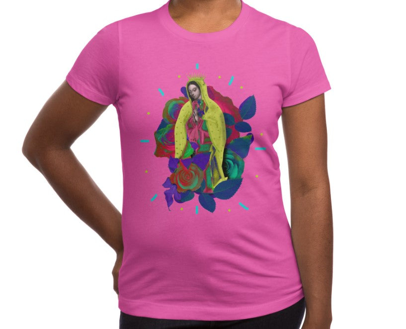 CAMISETA PARA MUJER (X-GRANDE) VIRGEN DE GUADALUPE EN FUCSIA