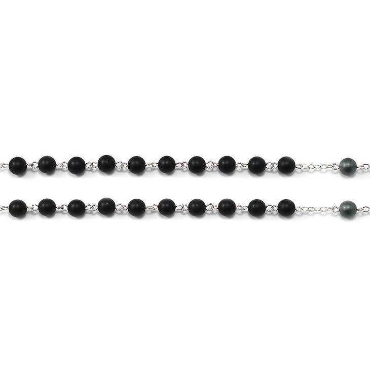 ROSARY FOR MEN W/MENATITE, BLACK AGATE/SILVER