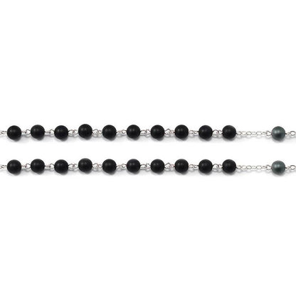 ROSARY FOR MEN W/MENATITE, BLACK AGATE/SILVER