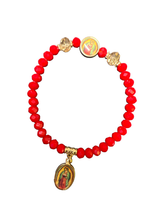 BRACELET: OUR LADY OF GUADALUPE -RED DOUBLE CHARM