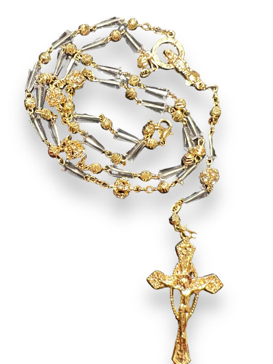 WEDDING ROSARY GOLD W/ CRYSTAL | ROSARIO MATRIMONIAL DORADO C/ CRYSTAL