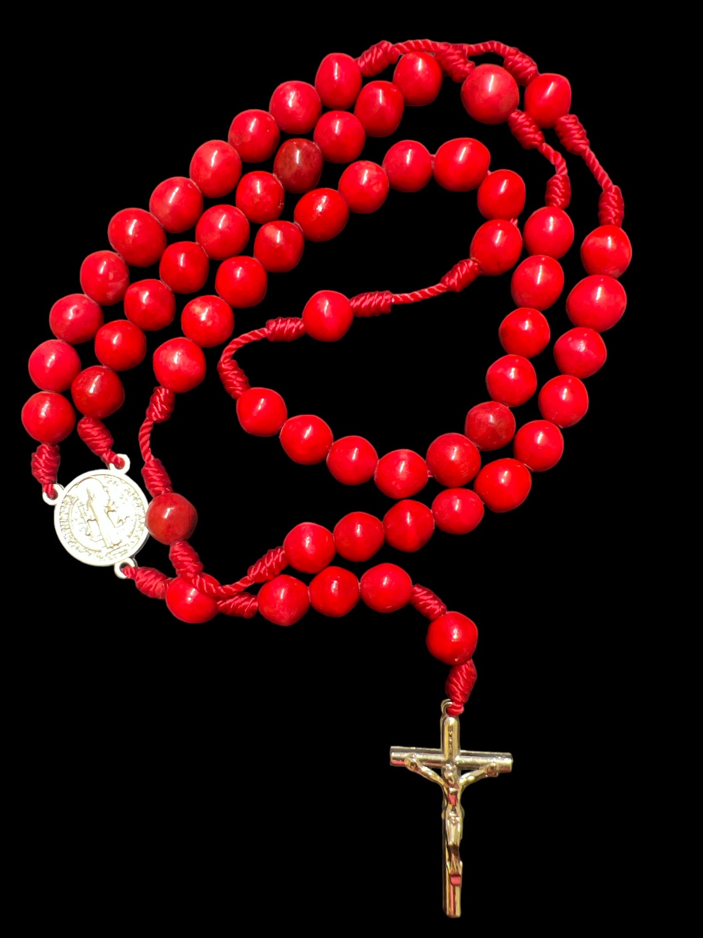 ST. BENEDICT WOODEN ROSARY W/ MEDAL