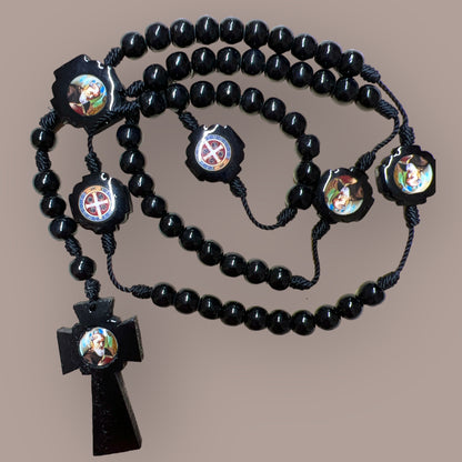 WOODEN ROSARY: ST BENEDICT 8MM