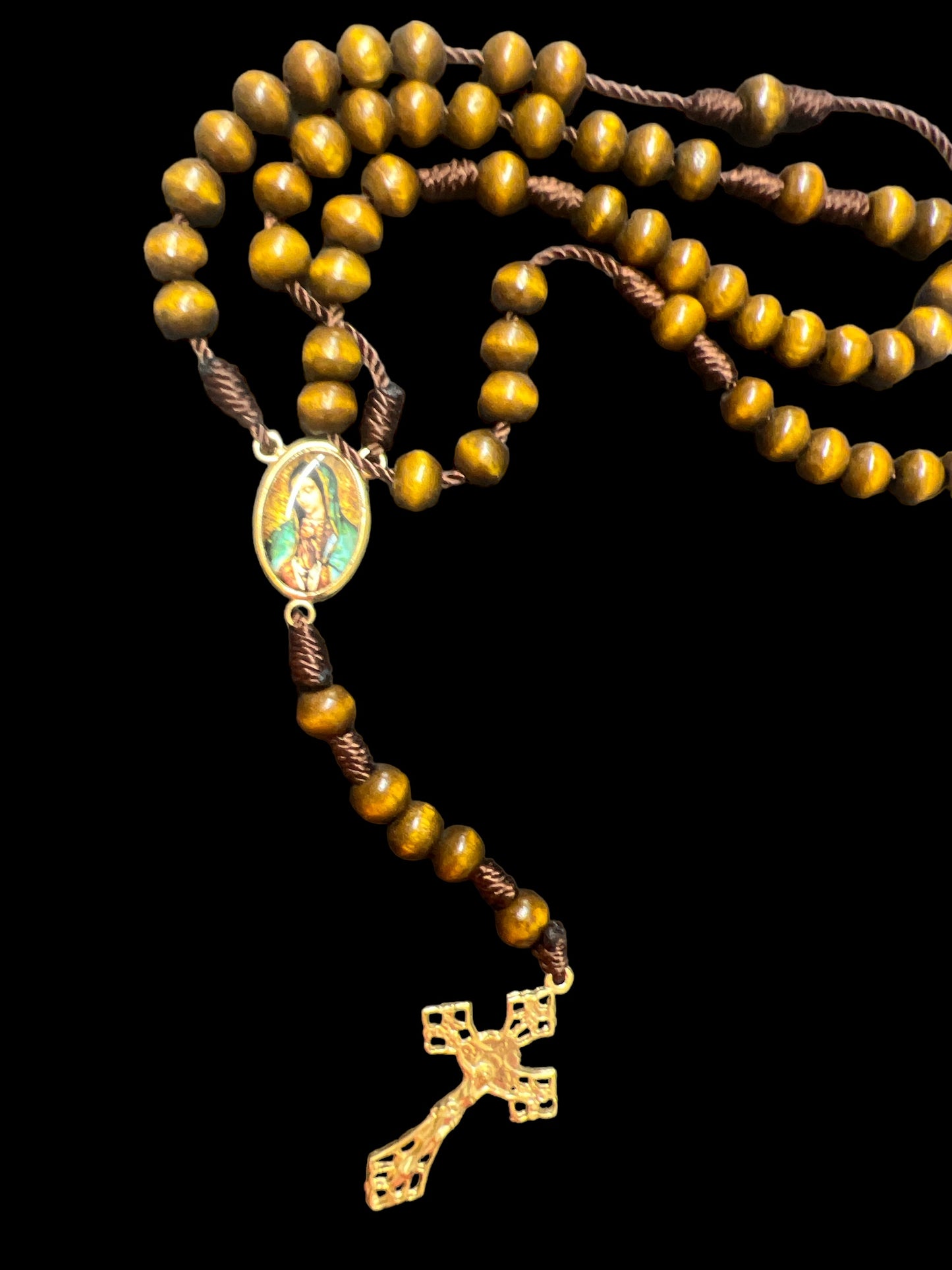 WOODEN ROSARY: OUR LADY OF GUADALUPE W/ METAL CROSS