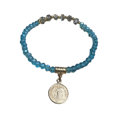 BRACELET: ST. BENEDICT -SKY BLUE CRYSTAL THREADED