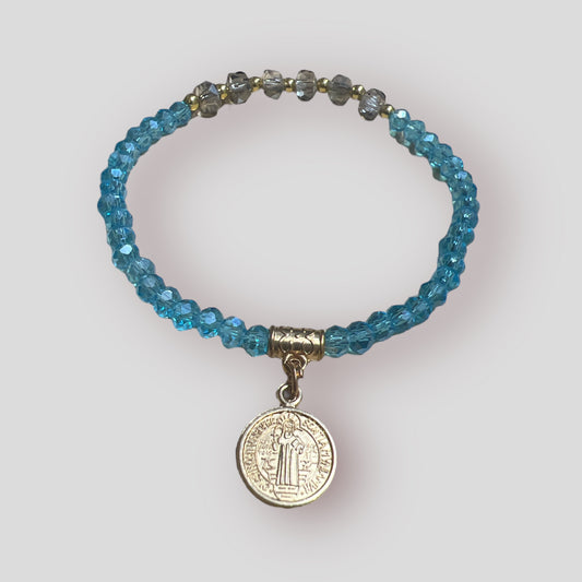 BRACELET: ST. BENEDICT -SKY BLUE CRYSTAL THREADED