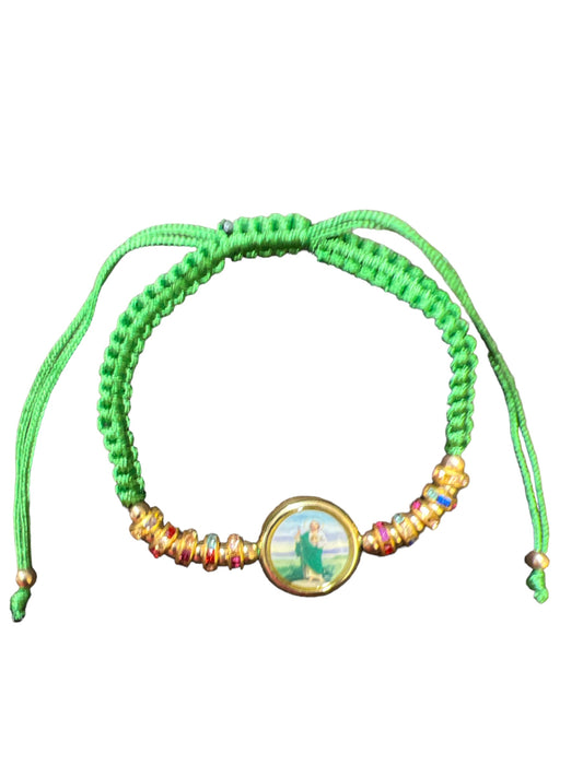 BRACELET: ST. JUDE THADDEUS -GREEN THREADED W/ COLOR CHARM